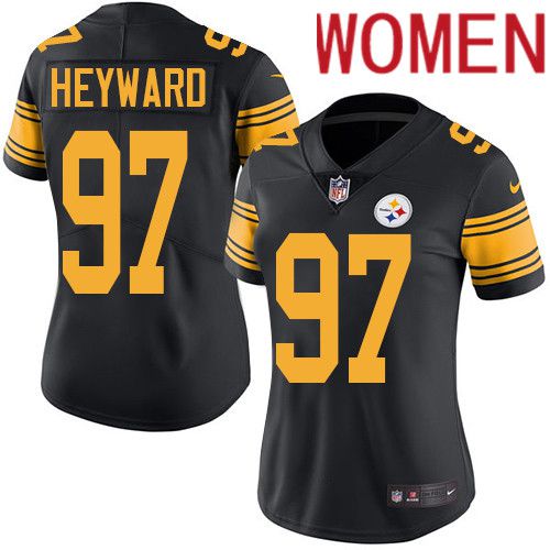 Women Pittsburgh Steelers #97 Cameron Heyward Nike Black Vapor Limited Rush NFL Jersey->women nfl jersey->Women Jersey